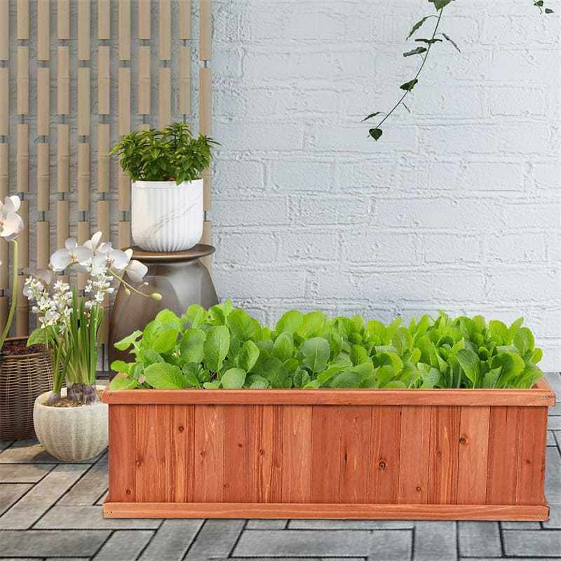 Wooden Raised Garden Bed, Outdoor Rectangle Planter Box with Drainage Holes for Flowers, Vegetables & Fruits, Backyard Patio Wood Planter