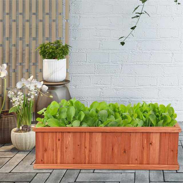 Wooden Raised Garden Bed, Outdoor Rectangle Planter Box with Drainage Holes for Flowers, Vegetables & Fruits, Backyard Patio Wood Planter