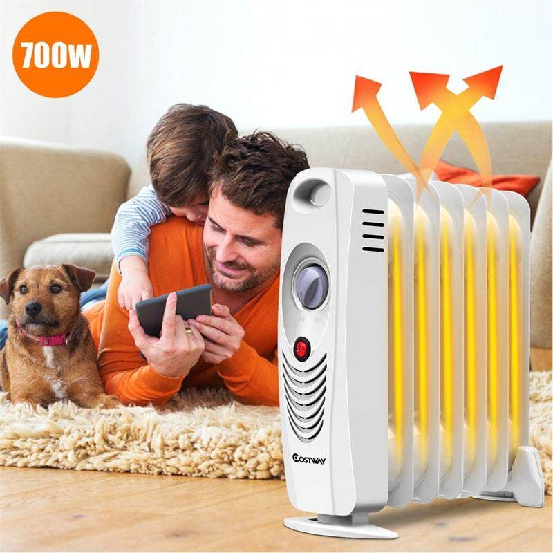 700W Oil Filled Radiator Heater, Portable Electric Space Heater with Adjustable Thermostat & Overheat Protection for Home, Bedroom, Indoor Use