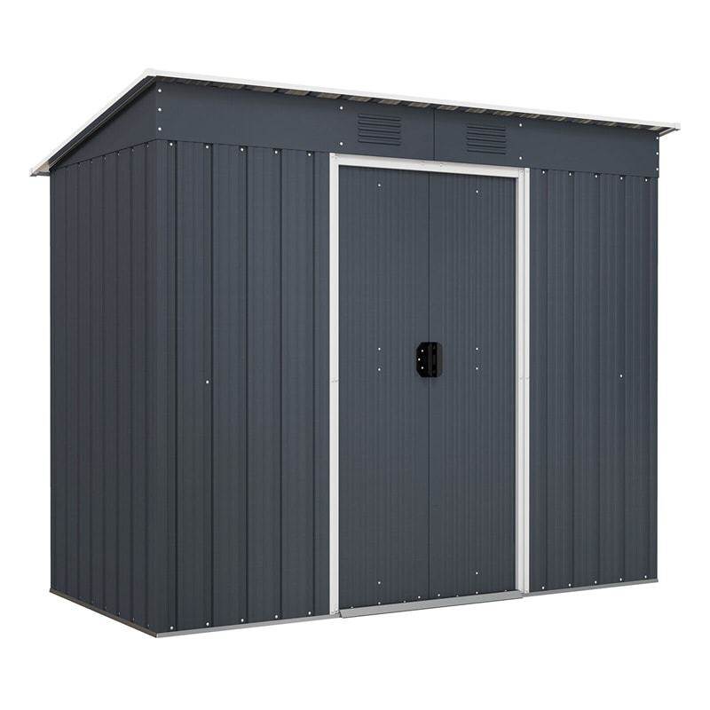 3.6' x 7.1' Outdoor Metal Storage Shed with Floor Base & Lockable Door, Weather-Resistant Garden Tool House for Backyard Patio Lawn