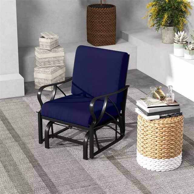Outdoor Glider Rocking Chair with Cushion, Curved Armrest & Metal Frame, Ergonomic Patio Glider Chair for Porch, Backyard, Poolside