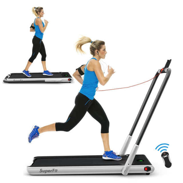 2.25HP 2-in-1 Folding Under Desk Treadmill with LED Display, Remote & APP Control, Portable Electric Walking Running Machine for Home Office