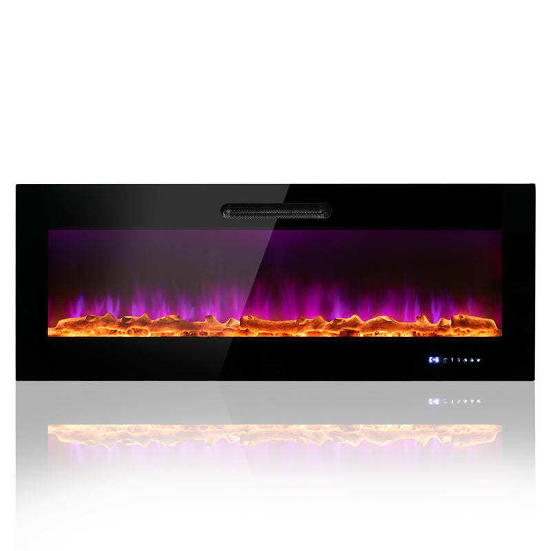 50" Electric Fireplace Insert 5000 BTU Recessed Wall Mounted Fireplace Heater with Decorative Crystal, Dual Control & 9-Level Adjustable Flame