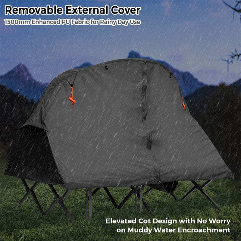 2-Person Tent Cot, 4-in-1 Folding Elevated Camping Tent with Waterproof Rainfly, Self-Inflating Mattress, Carry Bag, Portable Off Ground Tent