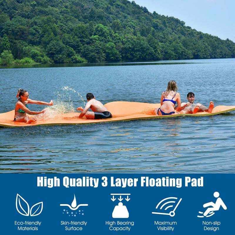 12' x 6' Floating Water Pad, 3 Layer Tear-Resistant XPE Foam Water Mat Roll-Up Floating Island for Pool Lake with Mooring Device & Straps