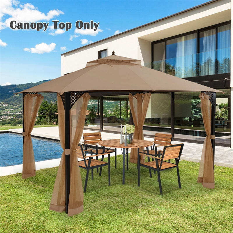 10' x 12' Patio Gazebo Replacement Top, Outdoor 2-Tier Canopy Top Cover CPAI-84 with Air Vent & Drainage Holes for Garden, Backyard