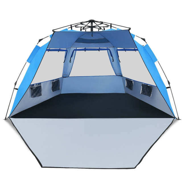 3-4 Person Easy Pop Up Beach Tent, UPF 50+ Portable Instant Beach Sun Shade with 3 Mesh Windows, Carrying Bag, 8.5mm Thickened Rod