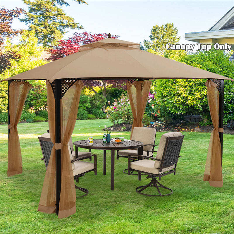10' x 12' Patio Gazebo Replacement Top, Outdoor 2-Tier Canopy Top Cover CPAI-84 with Air Vent & Drainage Holes for Garden, Backyard