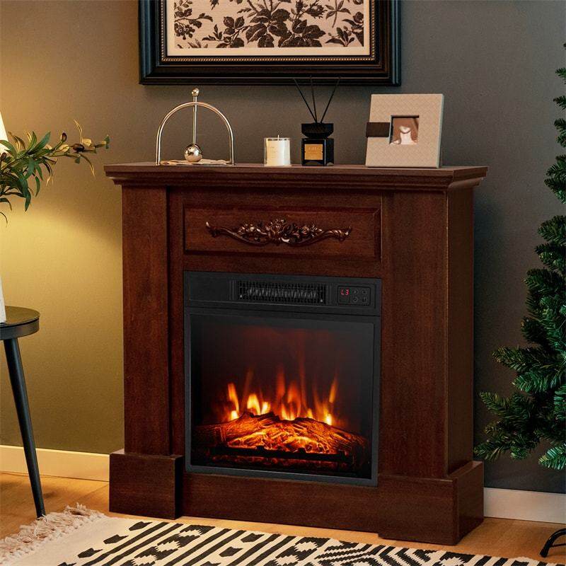 32" Electric Fireplace with Mantel, 1400W Freestanding Wood Mantel Heater with 3D Flame Effect, Remote, Thermostat, 6H Timer, CSA Certified