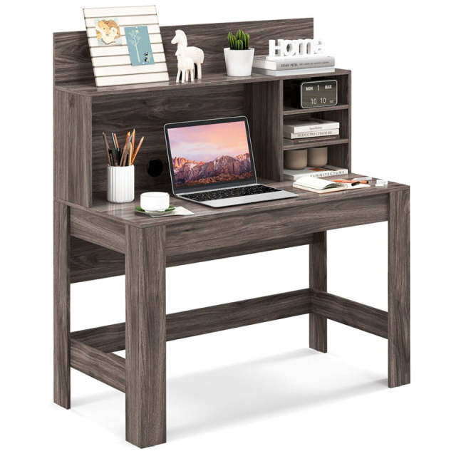 48" Computer Desk with Hutch & Anti-Tip Kits, Wood Home Office Desk with Cable Hole, Writing Study Desk PC Laptop Desk for Small Space, Bedroom