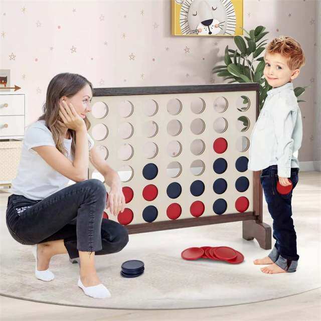 Giant 4-in-A-Row, Wooden 4-to-Score Giant Game Set with Carrying Bag & Chips, Wood Board Connect Game Toy for Kids & Adults Backyard Lawn Fun
