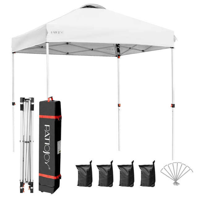 6.6x6.6FT Outdoor Pop-up Canopy Tent with Height Adjustable, Roller Bag & Weight Bags, Commercial Instant Canopy Sun Shelter for Camping, Party