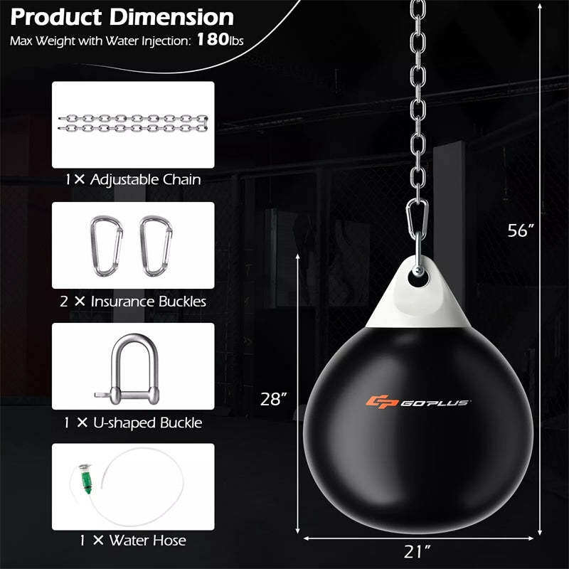 21" Water Aqua Punching Bag, 180LBS Heavy Bag with Adjustable Metal Chain & Water Injection Hose, Boxing Training Bag for Adults Fitness, MMA