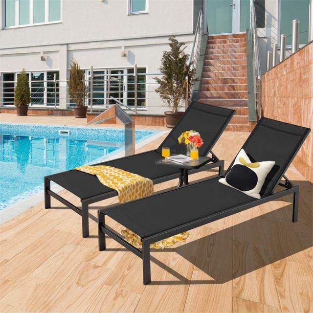 Aluminium Outdoor Chaise Lounge with 6-Position Adjustable Backrest,  Patio Lounge Chair Sun Lounger for Poolside, Backyard, Deck