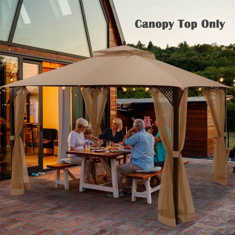 10' x 12' Patio Gazebo Replacement Top, Outdoor 2-Tier Canopy Top Cover CPAI-84 with Air Vent & Drainage Holes for Garden, Backyard