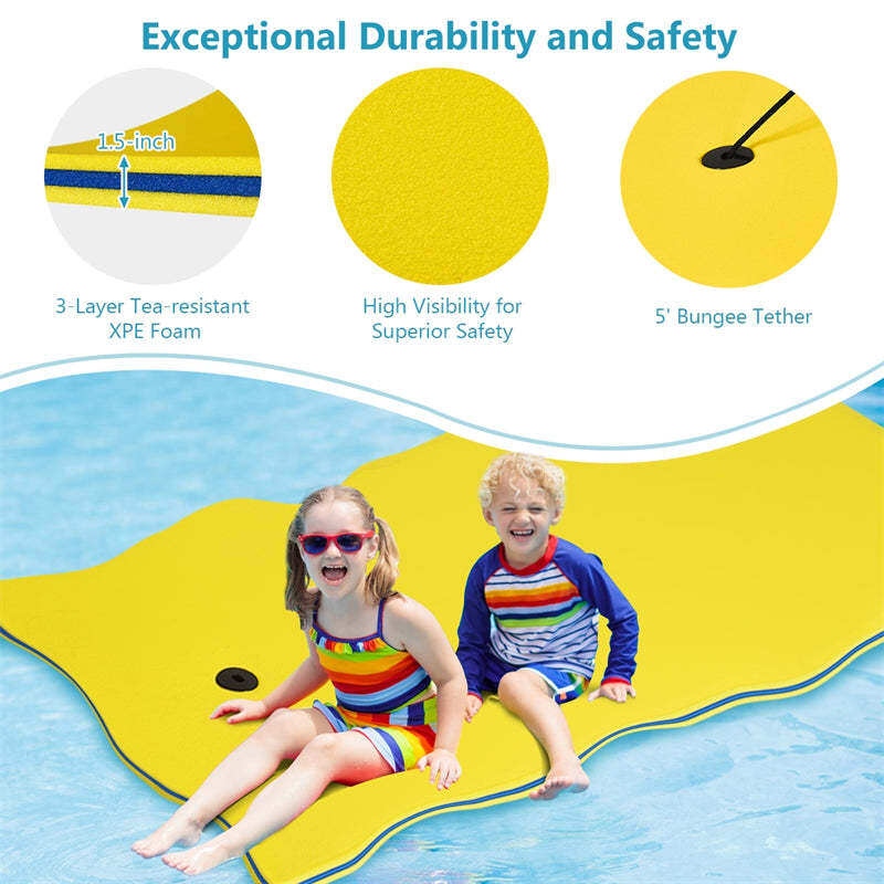 83"x26" Floating Water Pad, 3-Layer Tear-Resistant XPE Foam Water Mat with Rolling Pillow for Pool/Lake/Ocean, Adults & Family Use