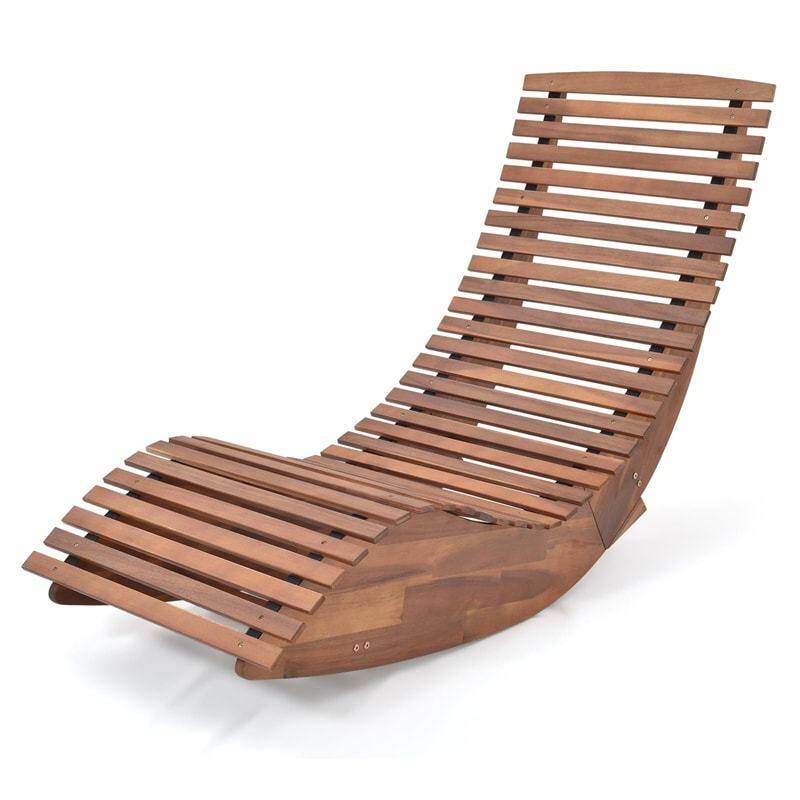 Acacia Wood Rocking Sun Lounger with Widened Slatted Seat & High Back, Outdoor Chaise Lounge Chair for Poolside, Backyard & Garden