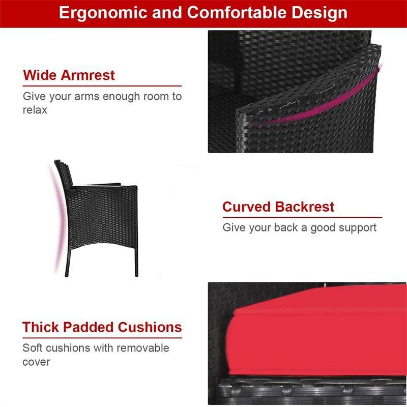 Modern Rattan 2-Seater Patio Furniture Set with Built-in Tempered Glass Table & Removable Cushions, Outdoor Furniture for Backyard, Garden
