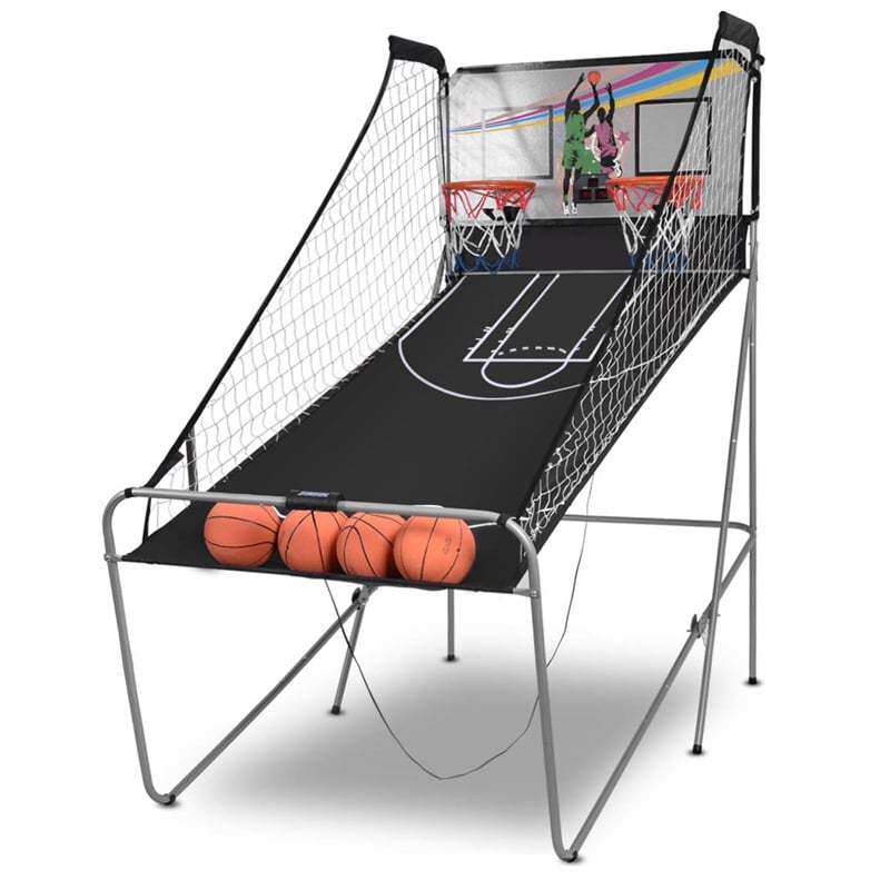 Folding Basketball Arcade Game, Indoor Outdoor Dual Shot Electronic Basketball Game with 8 Game Modes, 4 Balls, LED Scoring for Kids & Adults