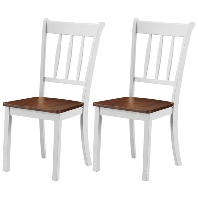 Wood Dining Chairs Set of 2, Armless Kitchen Chairs with Rubber Wood Frame & Curved Slat Back, Farmhouse Dining Room Chairs for Kitchen