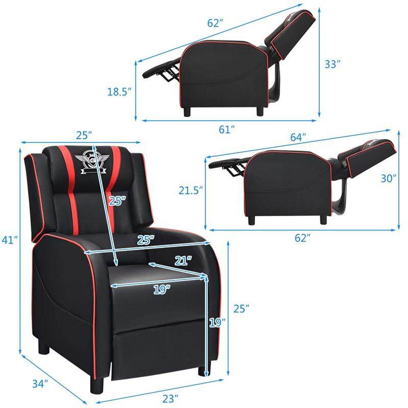 Gaming Recliner PU Leather Massage Gaming Chair with Adjustable Footrest, Side Pocket & Remote, Racing Style Single Theater Seat Game Sofa
