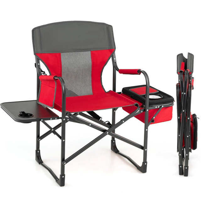 Folding Camping Chair Heavy-Duty Directors Chair Portable Outdoor Chair with Cooler Bag & Side Table
