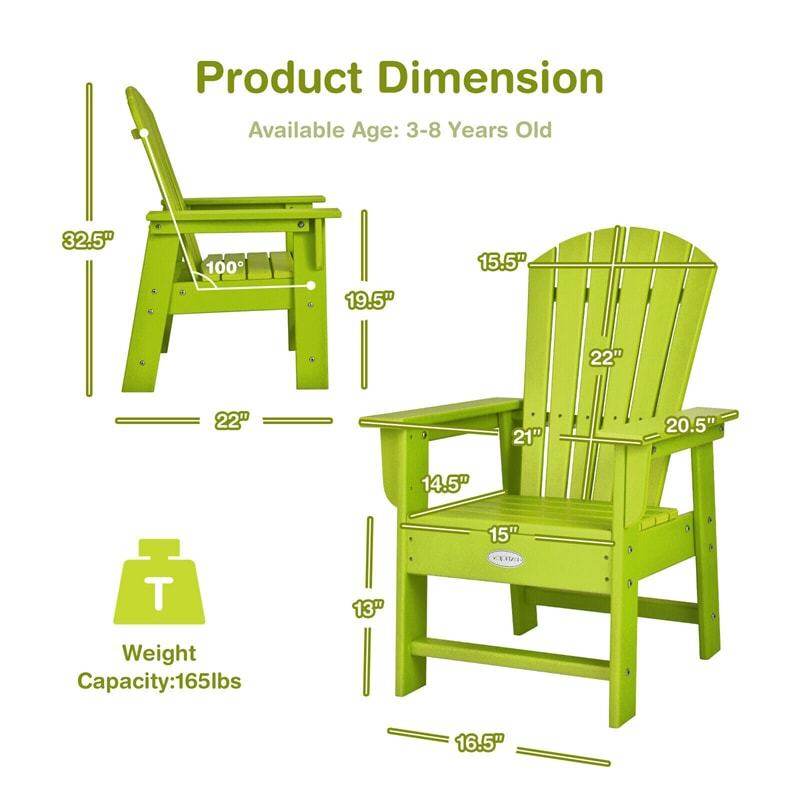 Kids Adirondack Chair, Weather-Resistant HDPE Patio Chair with Ergonomic Backrest, Children Outdoor Chair for Deck Porch Backyard Poolside