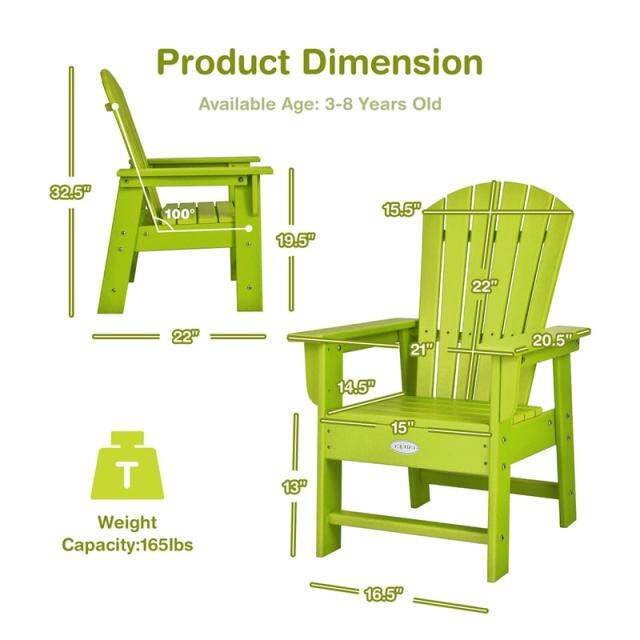 Kids Adirondack Chair, Weather-Resistant HDPE Patio Chair with Ergonomic Backrest, Children Outdoor Chair for Deck Porch Backyard Poolside