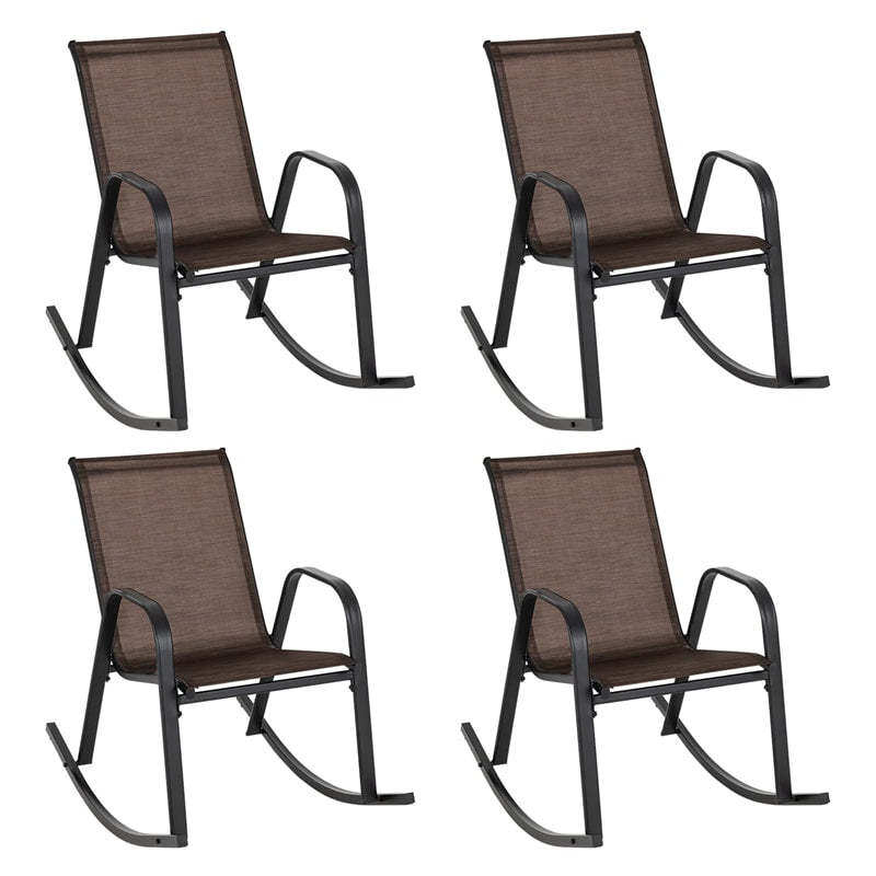 Set of 4 Outdoor Rocking Chairs, Ergonomic Heavy-Duty Metal Frame Patio Rockers with Breathable Fabric Seat & Back for Backyard, Garden, Porch