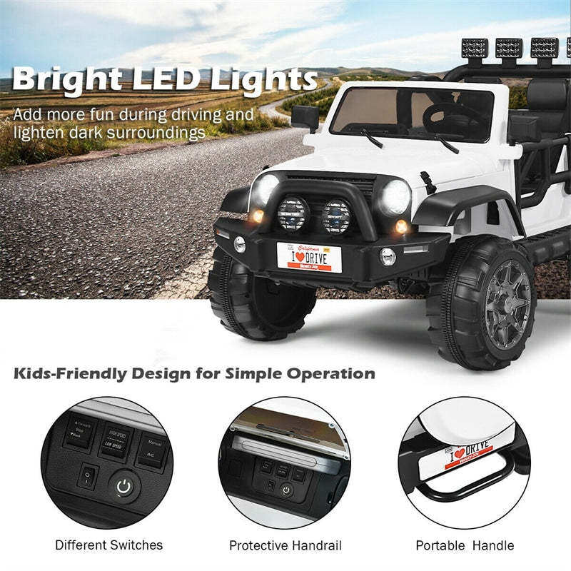 2-Seater Kids Ride on Truck, 12V Battery Powered Electric Vehicle with Remote Control & Lights for Boys Girls Gifts -s