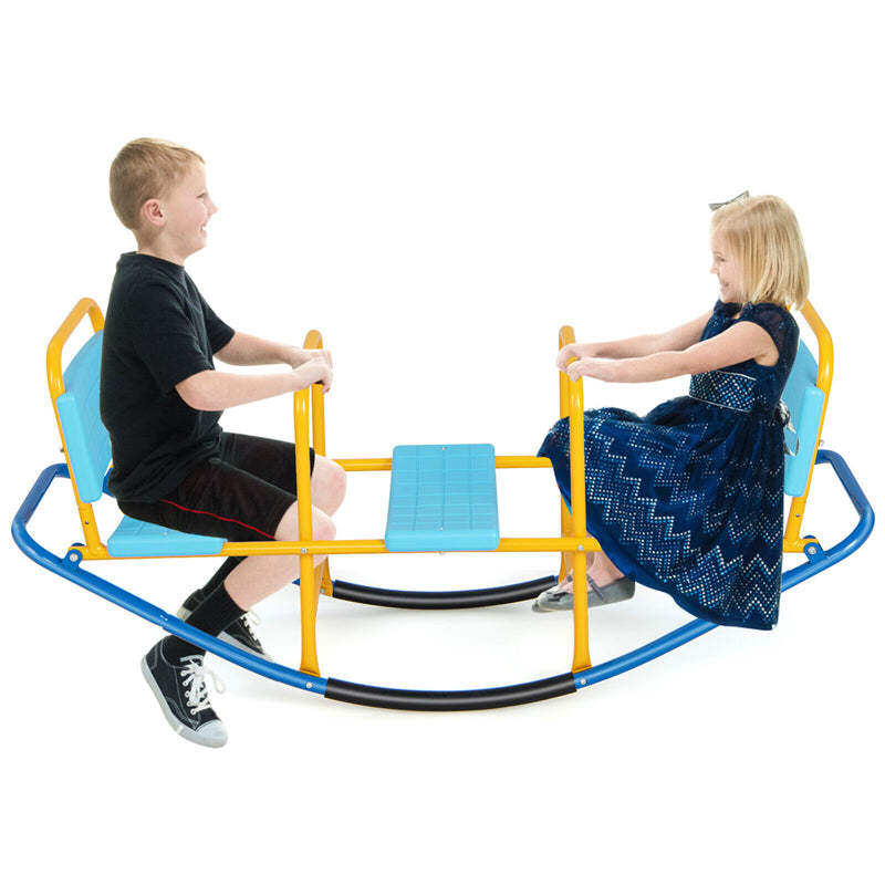 Kids Rocking Seesaw, 3 Person Heavy-Duty Metal Teeter Totter Seesaw with Easy-Grip Handles, Indoor/Outdoor Rocking Toy for Toddlers Ages 3-8