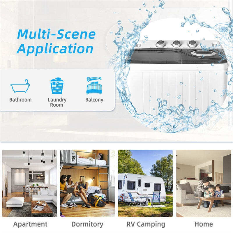 Portable Washing Machine, 2 in 1 Compact Twin Tub Washer and Spin Dryer Combo 26lbs with Built-in Drain Pump, Small Washer for Home Apartment