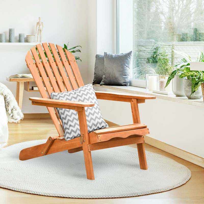 Eucalyptus Wood Folding Adirondack Chair, Weather Resistant Outdoor Adirondack Lounge Chair 400lbs Capacity for Patio, Deck, Backyard
