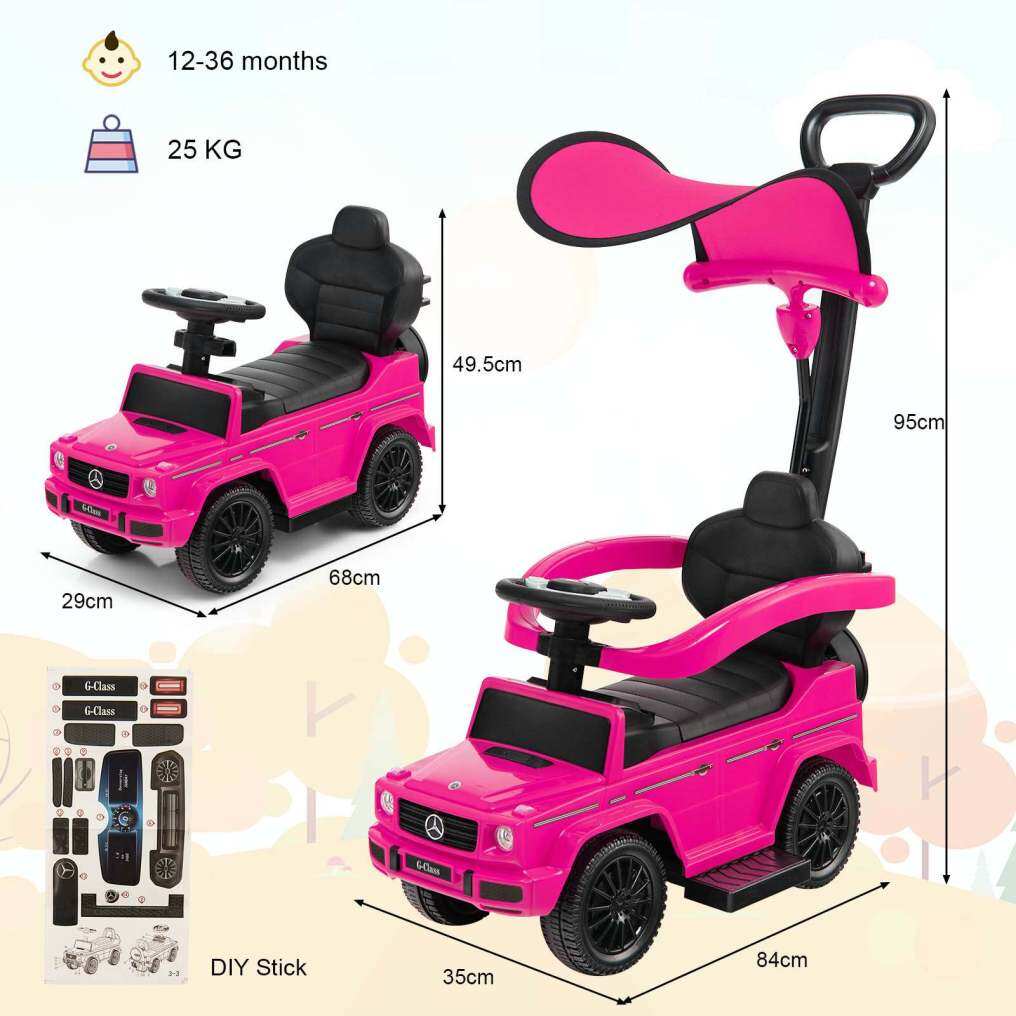 3-in-1 Licensed Mercedes Benz Ride on Push Car with Push Handle