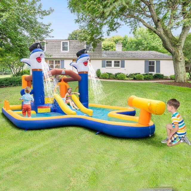 Inflatable Water Slide, Indoor Outdoor Inflatable Bounce House Jumping Castle for Kids w/Boxing Game, Splash Pool