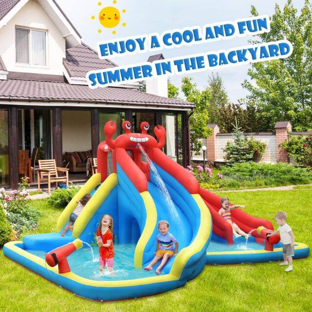 Inflatable Water Slide, 7 in 1 Giant Water Park Double Long Slide w/Splash Pool, Tunnel Adventure