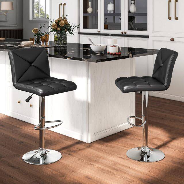 KOMFOTT Bar Stools Set of 2/4, Modern PU Leather Swivel Counter Height Bar Stools with Back, Heavy-Duty Metal Base & Footrest
