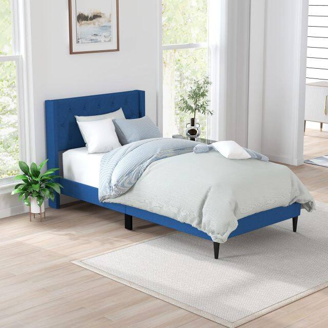 KOMFOTT Upholstered Platform Bed with Button Tufted Wingback Headboard