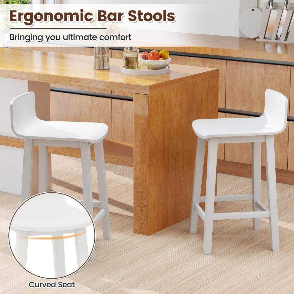 KOMFOTT Solid Wood Bar Stools Set of 2/4, Counter Height Chairs with Low Back and Footrest