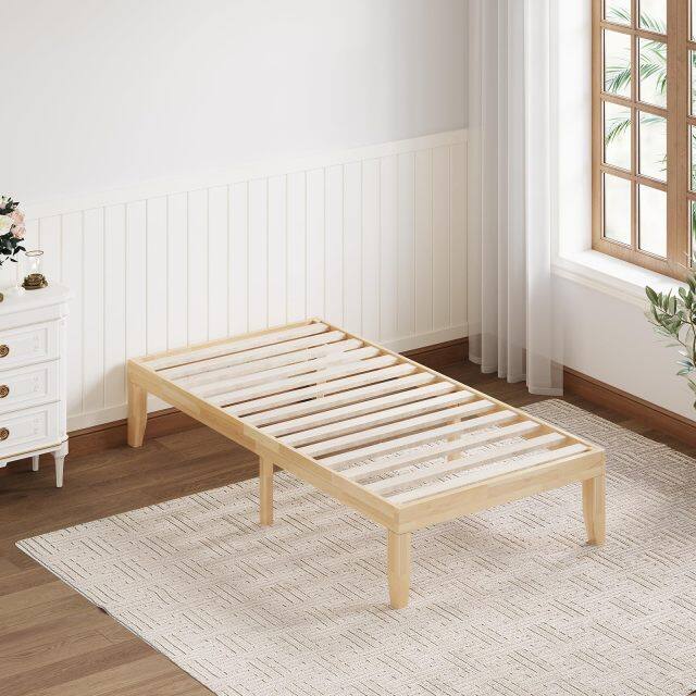 KOMFOTT Wood Platform Bed Frame, Solid Wood Mattress Foundation with Rubber Wood Frame