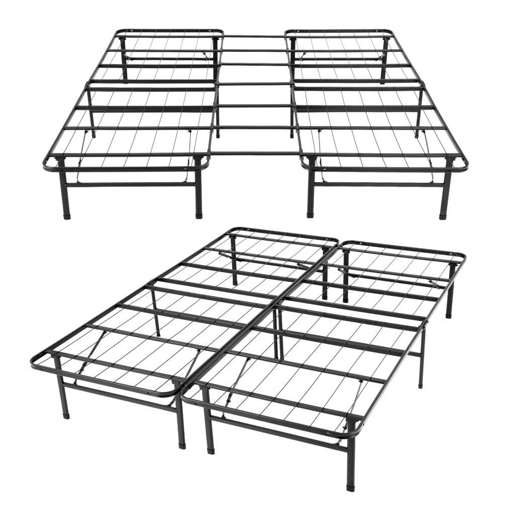KOMFOTT 2 in 1 Folding Metal Bed Frame,Twin/Full- Queen/King Size Portable Bed Base