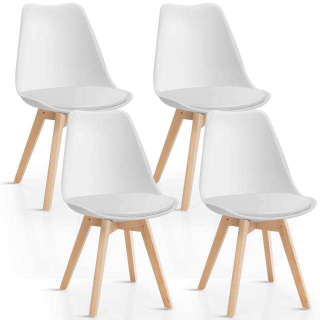KOMFOTT Set of 4 Modern High Backrest Dining Chairs, Elegant Mid Century Side Chairs w/Padded Seat, Solid Wood Legs