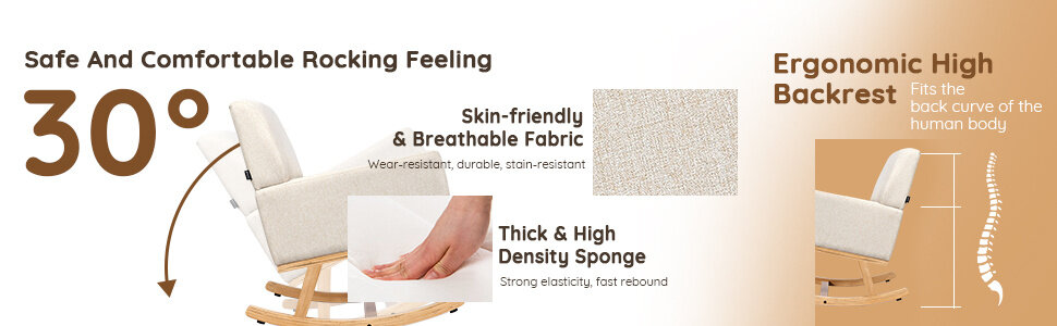 Upholstered Rocking Chair with Fabric Padded Seat