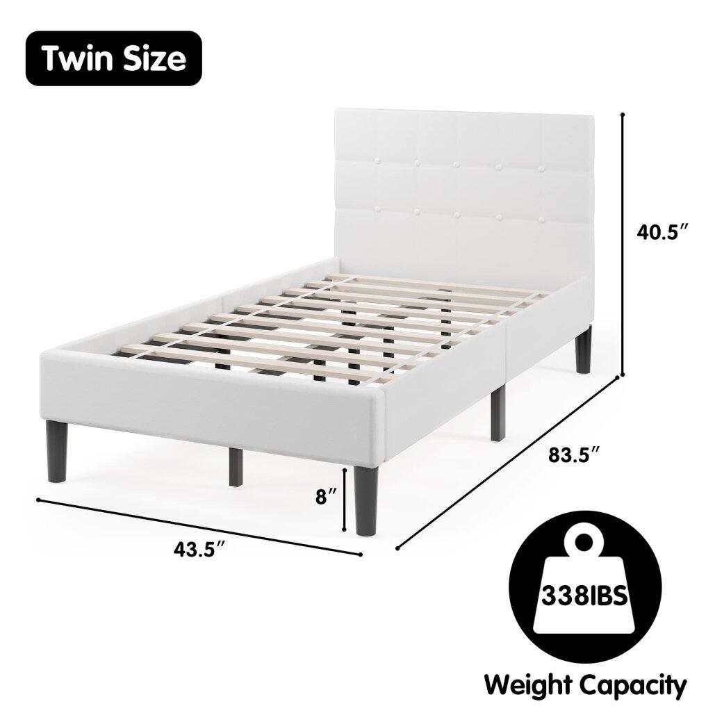KOMFOTT Twin Size Upholstered Bed Frame, Modern Mattress Foundation with Solid Wood Slats Support