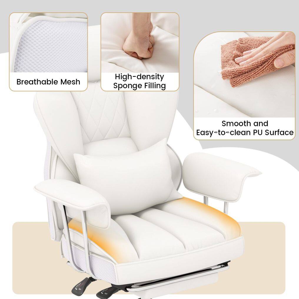 KOMFOTT 400 LBS Big and Tall Office Chair, PU Leather Executive Desk Chair w/Retractable Footrest