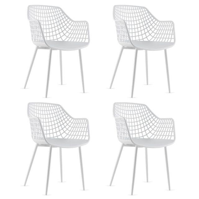 KOMFOTT Modern Dining Chairs Set of 4 - Arm Chair with 15" High Backrest, Powder-Coated Metal Legs, Anti-Slip Foot Pads