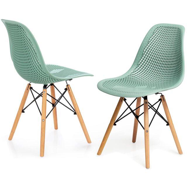 KOMFOTT Set of 2/4 Modern Dining Chairs, Outdoor Indoor Shell PP Lounge Side Chairs with Mesh Design, Beech Wood Legs