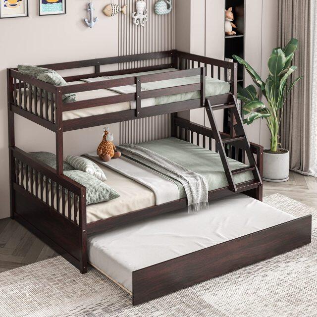 KOMFOTT Wood Twin Over Full Bunk Bed with Solid Pine Wood Frame