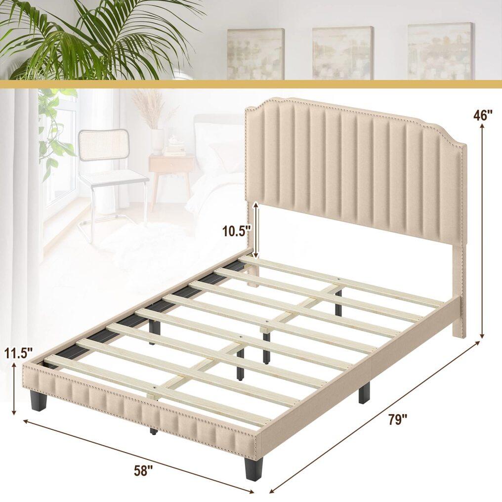 KOMFOTT Twin/Full/Queen Size Upholstered Platform Bed Frame with Headboard