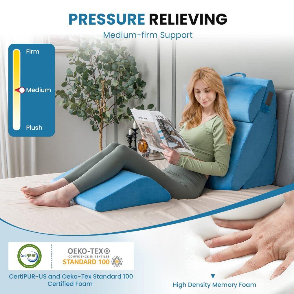 KOMFOTT 4 PCS Wedge Pillow Set, Adjustable Memory Foam Incline Pillows with Removable & Washable Cover